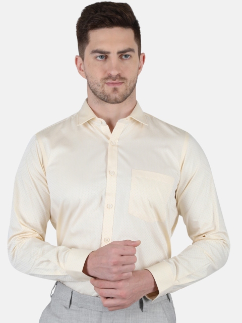 

Monte Carlo Men Cream-Coloured Classic Printed Cotton Formal Shirt