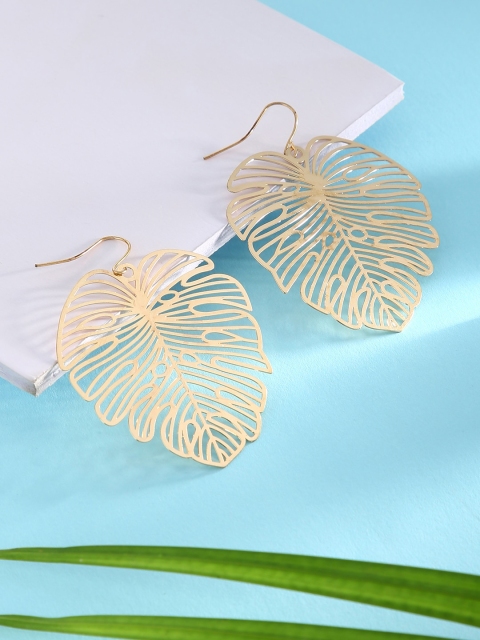 

Sepia Gold-Plated Leaf Shaped Drop Earrings