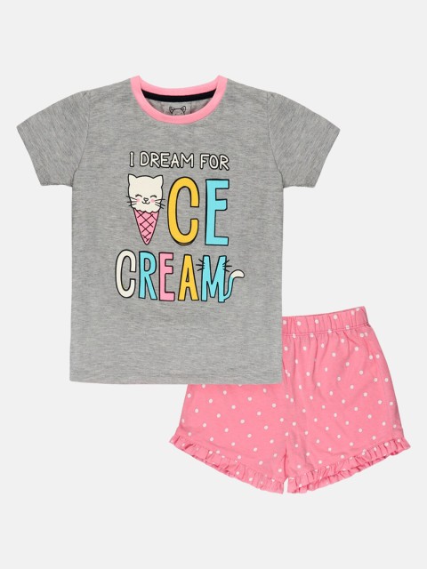 

Lazy Shark Girls Grey & Pink Printed T-shirt with Shorts