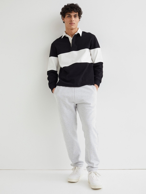 

H&M Men Black & White Striped Relaxed Fit Rugby Shirt