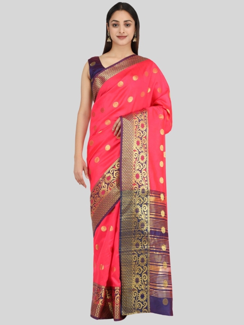 

Mitera Pink & Purple Woven Design Zari Silk Cotton Mysore Silk Saree