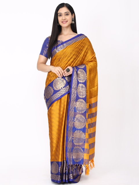 

Mitera Gold-Toned & Blue Woven Design Saree