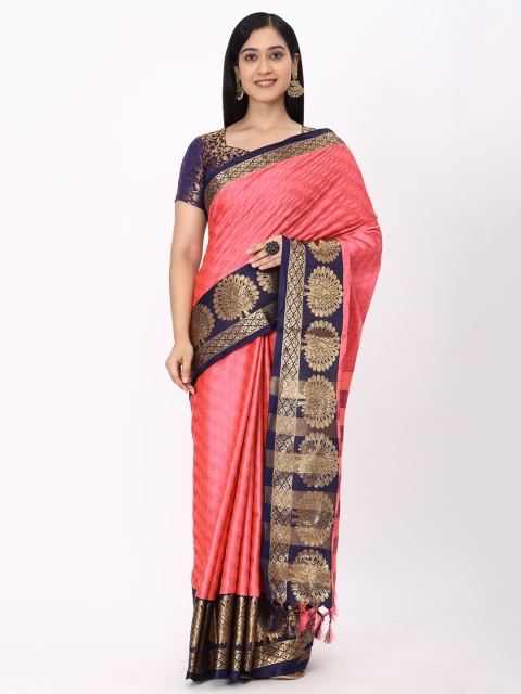 

Mitera Pink & Blue Ethnic Motifs Zari Silk Cotton Mysore Silk Saree