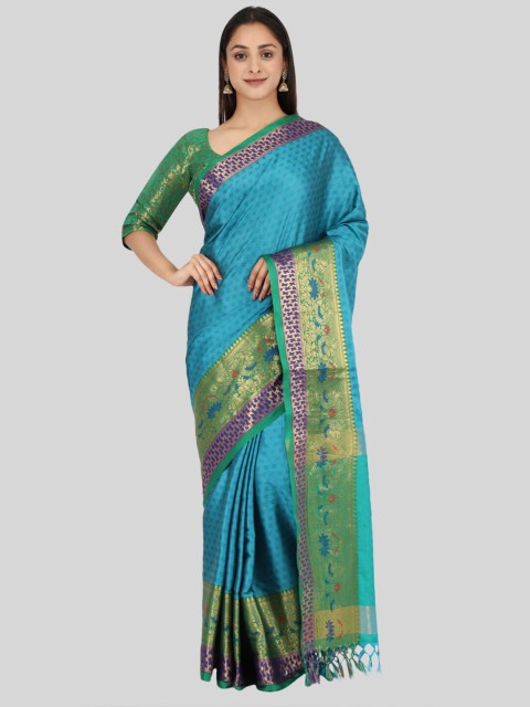 

Mitera Turquoise Blue Woven Design Saree