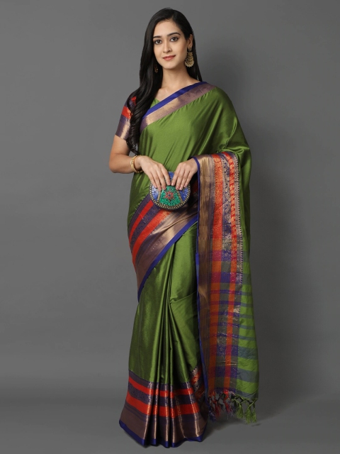 

Mitera Green & Blue Woven Design Zari Silk Cotton Mysore Silk Saree
