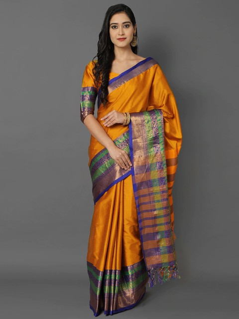 

Mitera Mustard & Gold-Toned Woven Design Zari Silk Cotton Mysore Silk Saree