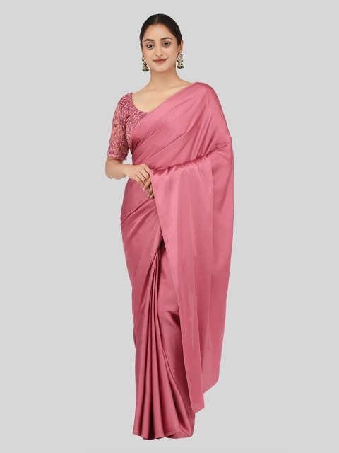 

Mitera Pink Solid Satin Saree