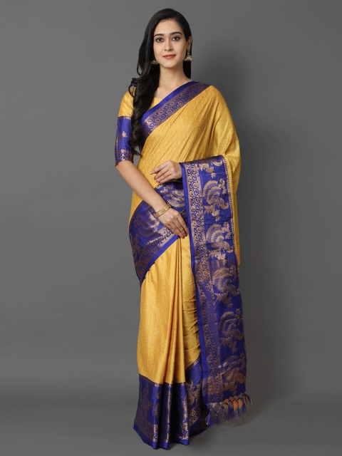 

Mitera Yellow & Blue Woven Design Saree