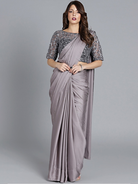 

Mitera Silver-Toned Satin Saree