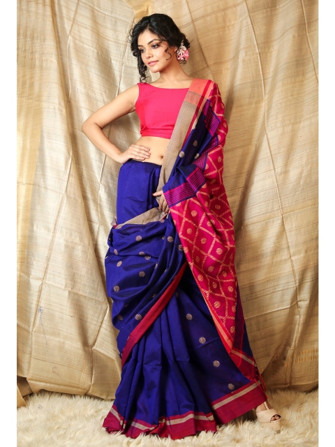 

Charukriti Blue & Pink Woven Design Saree