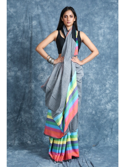 

Charukriti Grey & Black Colourblocked Saree