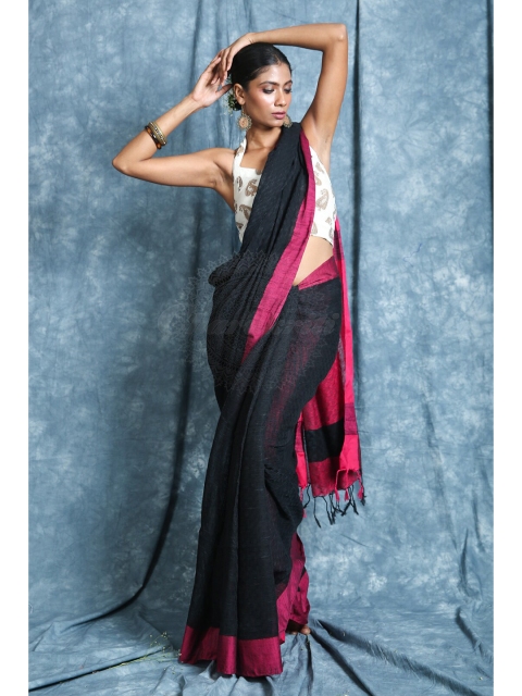 

Charukriti Black & Red Woven Design Saree
