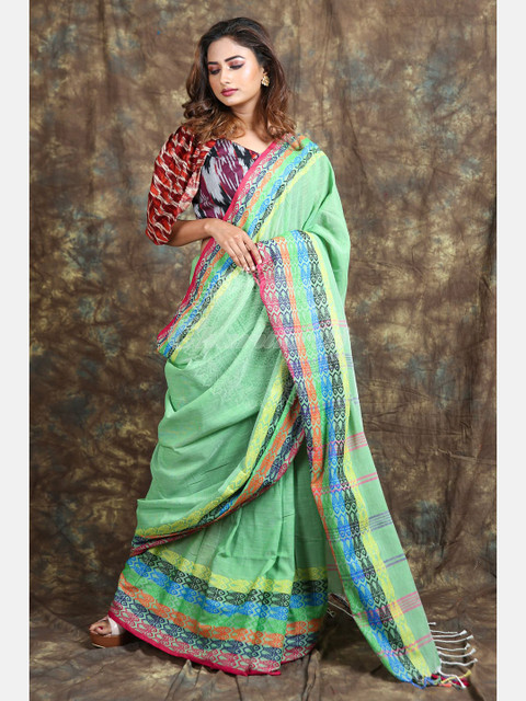 

Charukriti Green & Pink Pure Cotton Saree