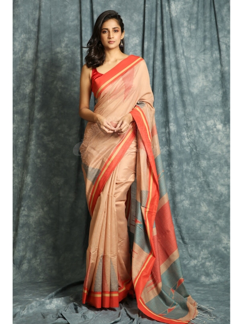 

Charukriti Beige & Red Woven Design Saree