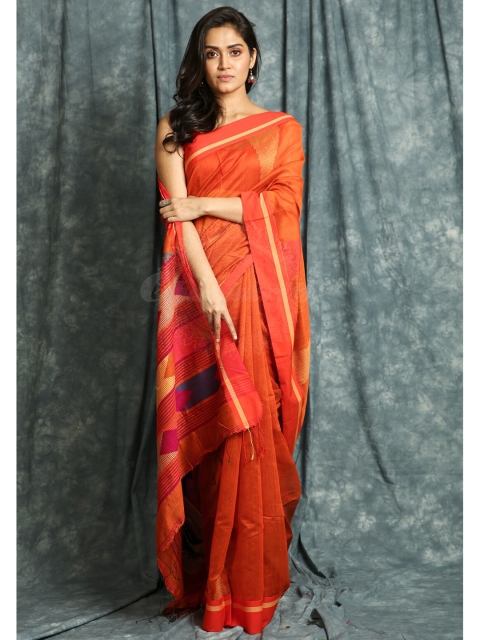 

Charukriti Orange Woven Design Saree