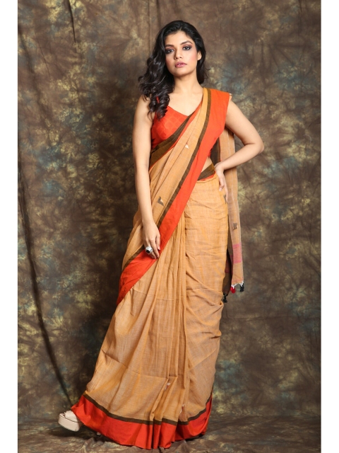 

Charukriti Copper-Toned & Orange Woven Design Saree