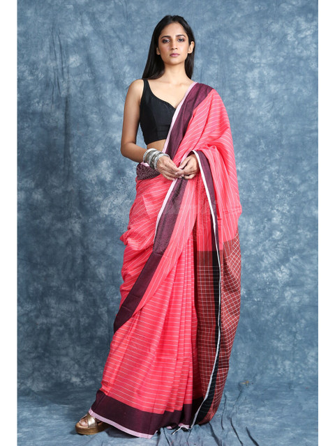 

Charukriti Pink & Maroon Striped Saree