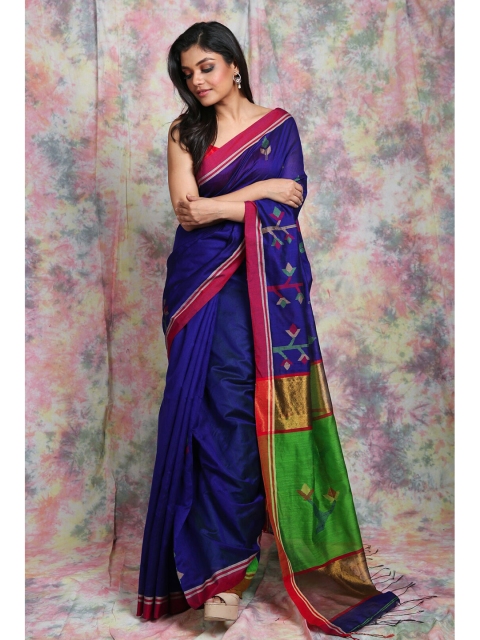 

Charukriti Blue & Green Woven Design Saree
