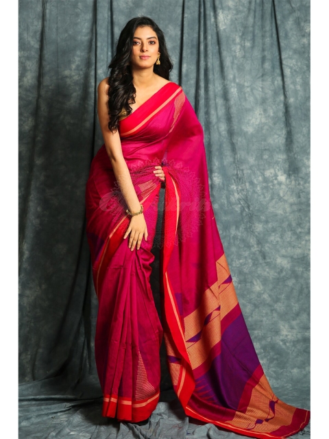 

Charukriti Pink & Red Woven Design Saree