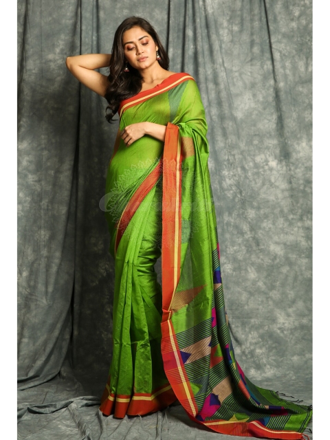 

Charukriti Women Green Woven Design Saree