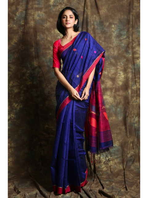 

Charukriti Blue & Maroon Woven Design Saree