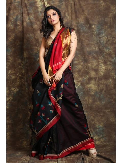 

Charukriti Black & Red Woven Design Zari Saree