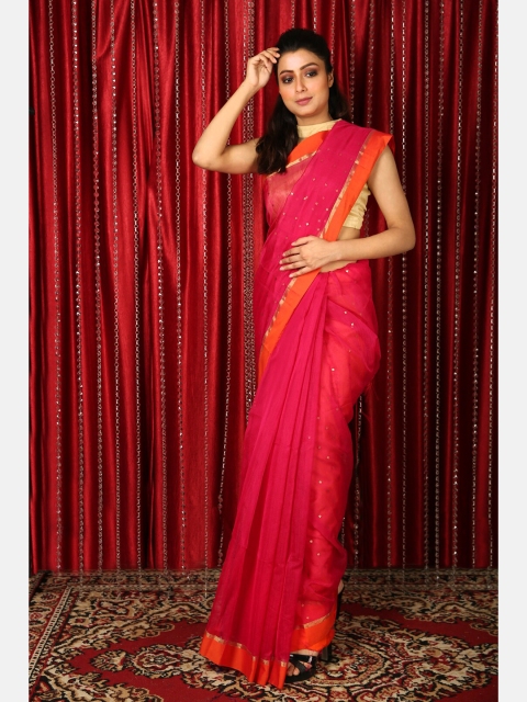 

Charukriti Pink & Gold-Toned Embellished Zari Silk Blend Saree
