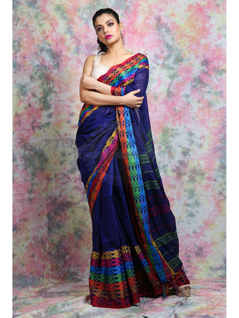 

Charukriti Blue & Red Pure Cotton Saree