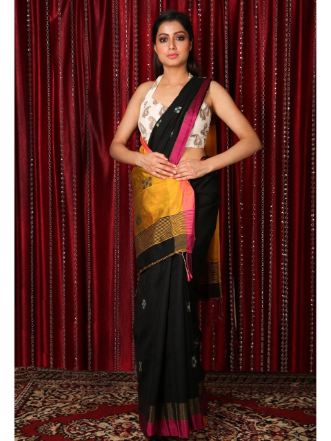 

Charukriti Black & Yellow Pure Cotton Saree