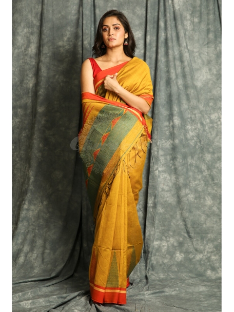 

Charukriti Yellow & Orange Solid Saree