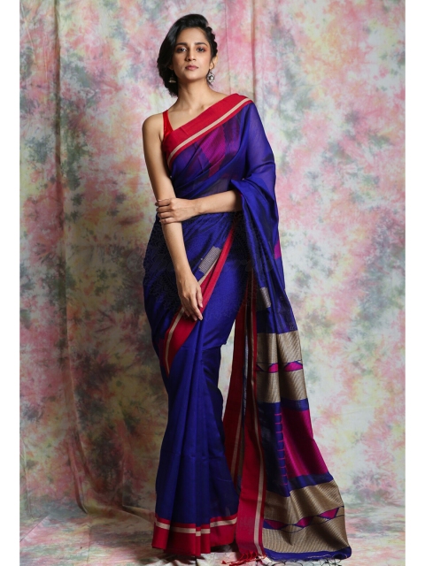 

Charukriti Blue & Magenta Woven Design Saree
