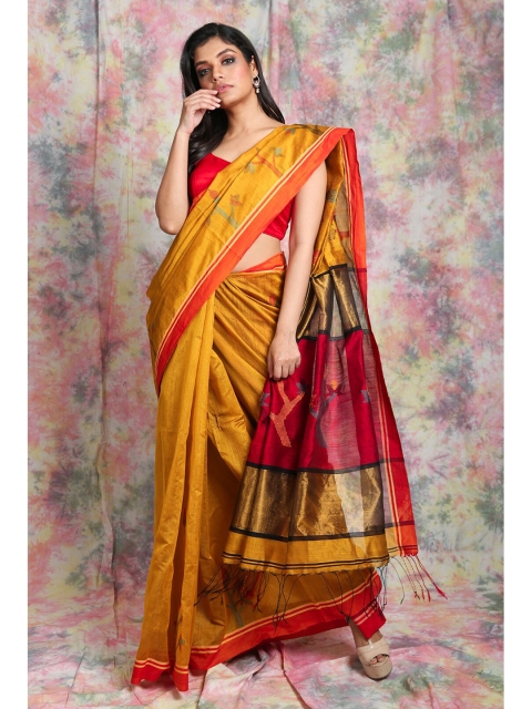

Charukriti Yellow & Red Woven Design Handloom Saree
