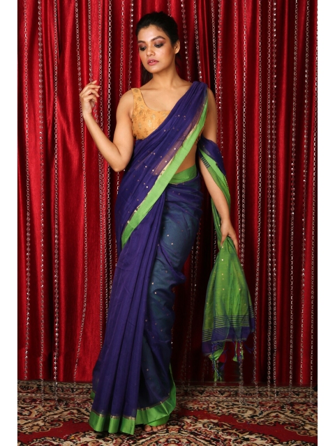 

Charukriti Navy Blue & Gold-Toned Woven Design Zari Silk Blend Saree