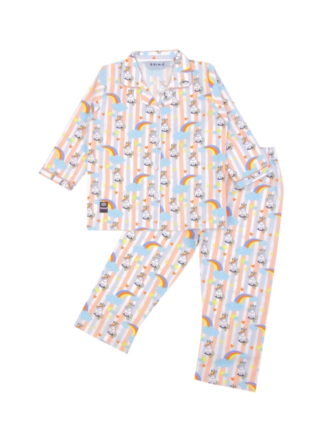 

Enfance Unisex Kids Orange & Blue Printed Night Suit