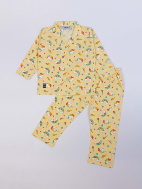 

Enfance Unisex Kids Yellow & Red Printed Night suit