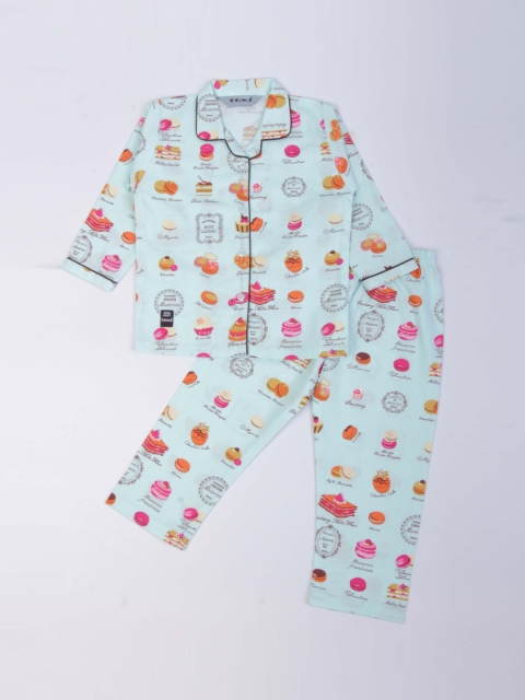 

Enfance Unisex Kids Blue & Pink Printed Night suit