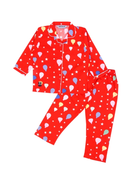 

Enfance Unisex Kids Orange Abstract Pure Cotton Night Suit