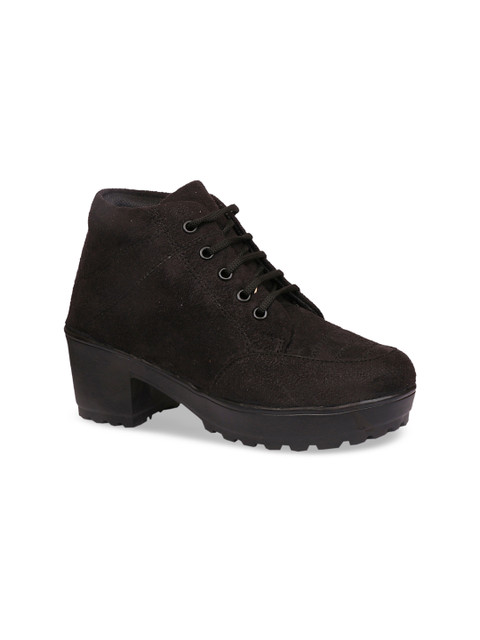 

Sanhose Women Black Solid Suede Block Heeled Boots