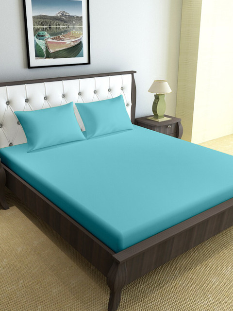 

Divine Casa Turquoise Blue 120 TC Queen Bedsheet with 2 Pillow Covers