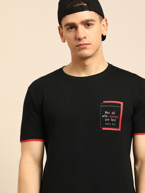 

Being Human Men Black & Multicoloured Typography Printed Pure Cotton Casual T-shirt