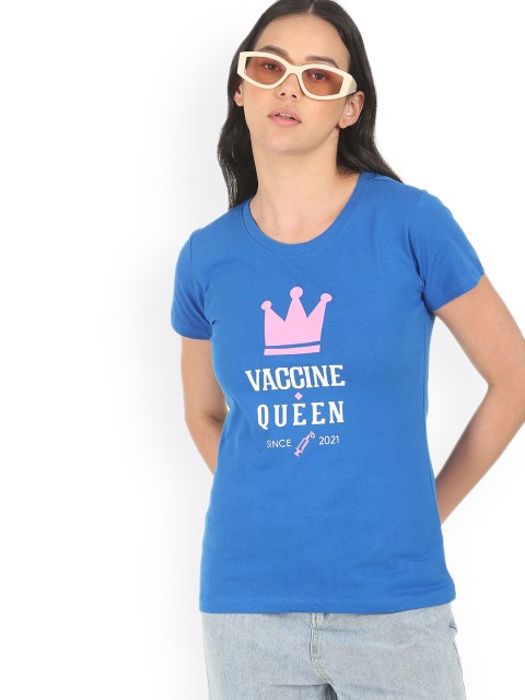 

Sugr Women Blue Printed Applique T-shirt