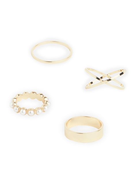 

20Dresses Set Of 3 Gold-Toned Pearl Studded Finger Rings