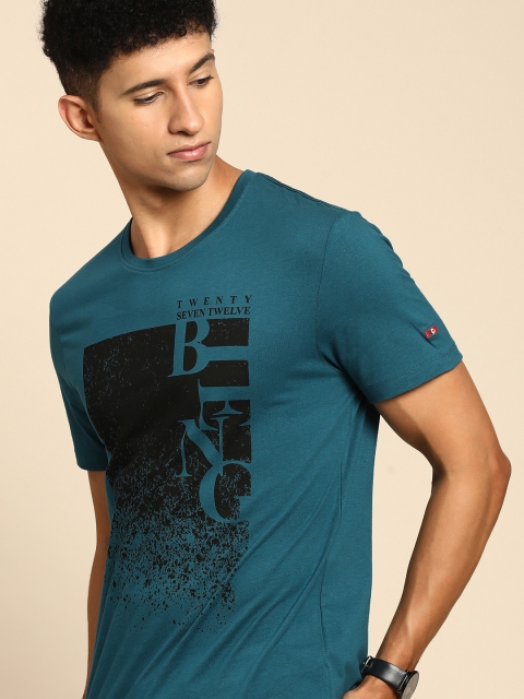 

Being Human Men Teal & Black Printed Pure Cotton Casual T-shirt