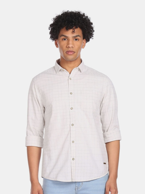 

Cherokee Men Off White & Blue Checked Pure Cotton Casual Shirt