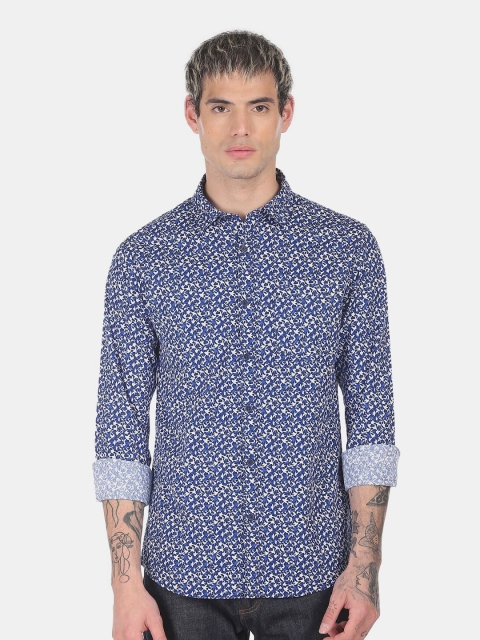 

Ruggers Men Navy Blue & White Floral Printed Pure Cotton Casual Shirt