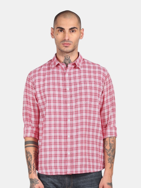 

Ruggers Men Red & White Checked Pure Cotton Casual Shirt