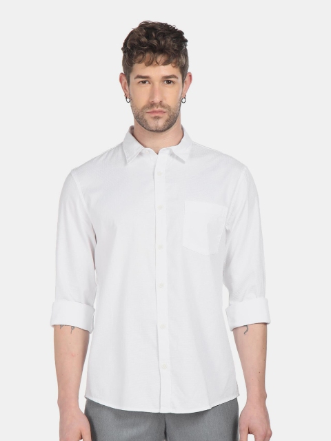 

Ruggers Men White Textured Pure Cotton Casual Shirt