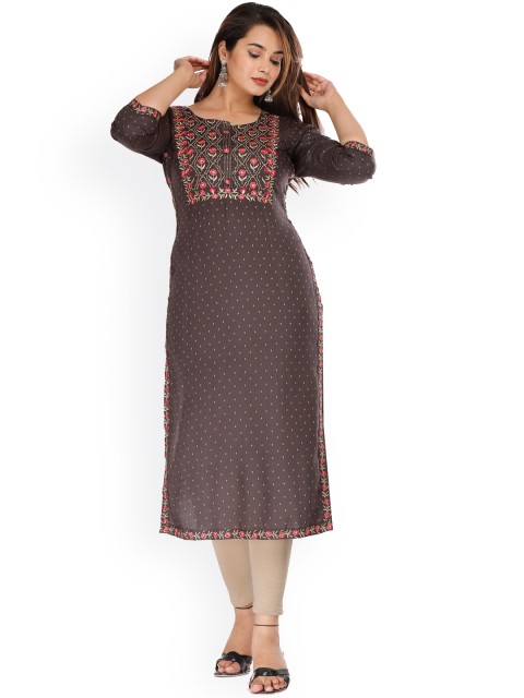 

KALINI Women Grey Geometric Flared Sleeves Mirror Work Anarkali Kurta