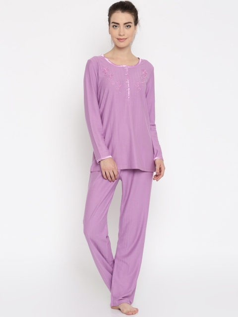 

Kanvin Women Violet Pure Cotton Night suit