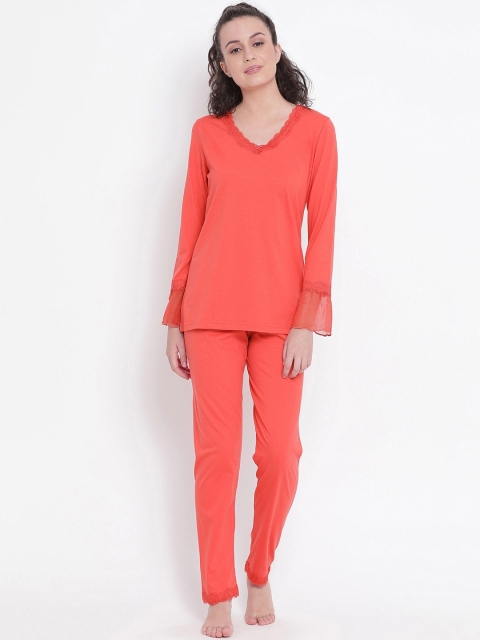 

Kanvin Women Orange Pure Cotton Night Suit